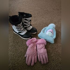 Winter Boots, Hat, and Gloves Set